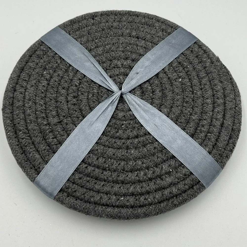 Set of 3 Braided Cotton Pot Holders Trivets Gray 7in Kitchen Hot Pads New